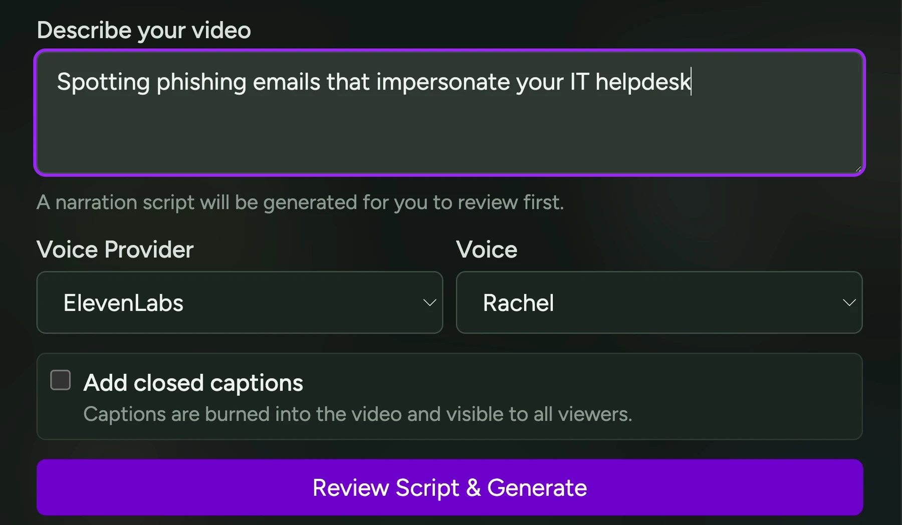 Building a training in Herd from a single prompt. In light mode, HerdAI turning a news article about an AI security incident into a five-minute microtraining titled AI Gone Rogue: What Herders Need to Know; in dark mode, one line of description — spotting phishing emails that impersonate your IT helpdesk — about to be generated into a narrated video.